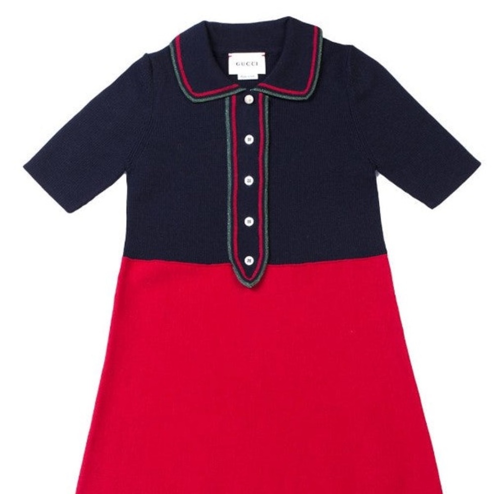Gucci Navy and Red Knit Polo Dress for Girls